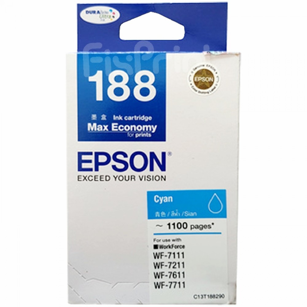 Original Cartridge Tinta Epson 188 T188 T1881 Cyan, Tinta Printer Epson WF7711 WF7611 WF7211 WF7111 WF7620 WF7610 WF7110 WF3640 WF3620 