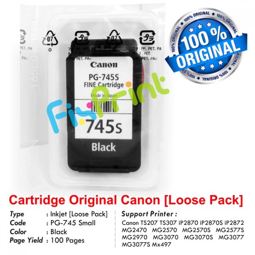 Cartridge LOOSEPACK Small PG-745s PG745s 745 Black (Tanpa Box), Tinta Printer Canon TR4570S TS207 TS307 iP2870 iP2870S iP2872 MG2470 MG2570 MG2570S MG2577S MG2970 MG3070 MG3070S MG3077 MG3077S MX497 Canon Original