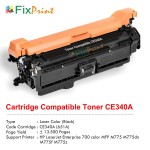 Cartridge Toner Compatible HPC CE340A CE270A 651A Black, Printer HPC LaserJet Enterprise 700 color MFP M775 M775dn M775f M775z CP5520 CP5525 CP5525dn CP5525n CP5525xh MFP M750 M750dn M750n M750xh