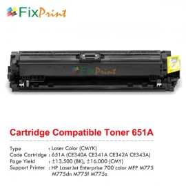 Cartridge Toner Compatible HPC CE340A CE270A 651A Black, Printer HPC LaserJet Enterprise 700 color MFP M775 M775dn M775f M775z CP5520 CP5525 CP5525dn CP5525n CP5525xh MFP M750 M750dn M750n M750xh