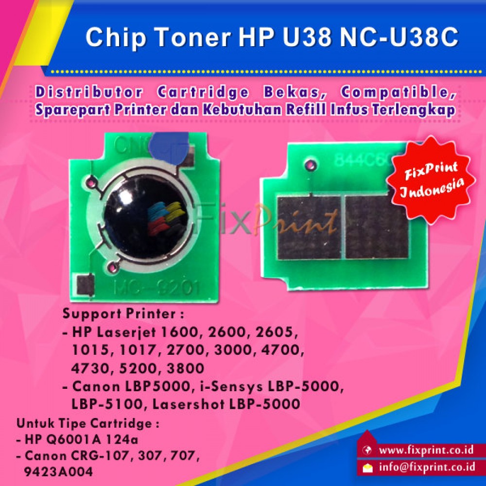 Chip Toner Cartridge U38C H Q6001A 124A Cyan Universal, Chip Reset H Laserjet 1600 2600 2600n 2605 2605dn 2605dtn CM1015 CM1017 3000 3600 4700 4730 5200 3800 Can LBP-5000